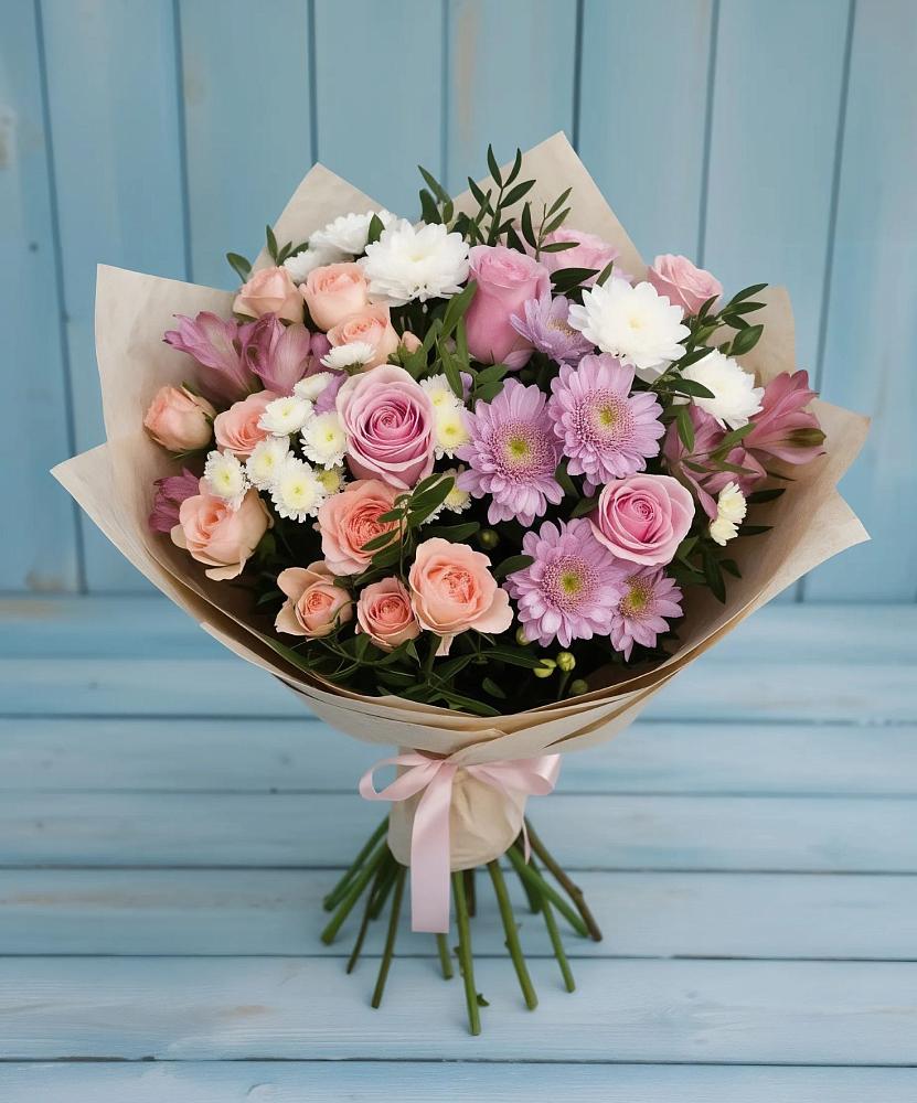 Букет цветов из: Хризантемы, Розы и Альстромерии в Духовщине