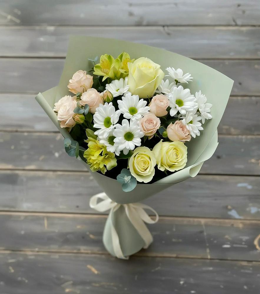Букет цветов из: Альстромерии, Розы и Хризантемы в Духовщине