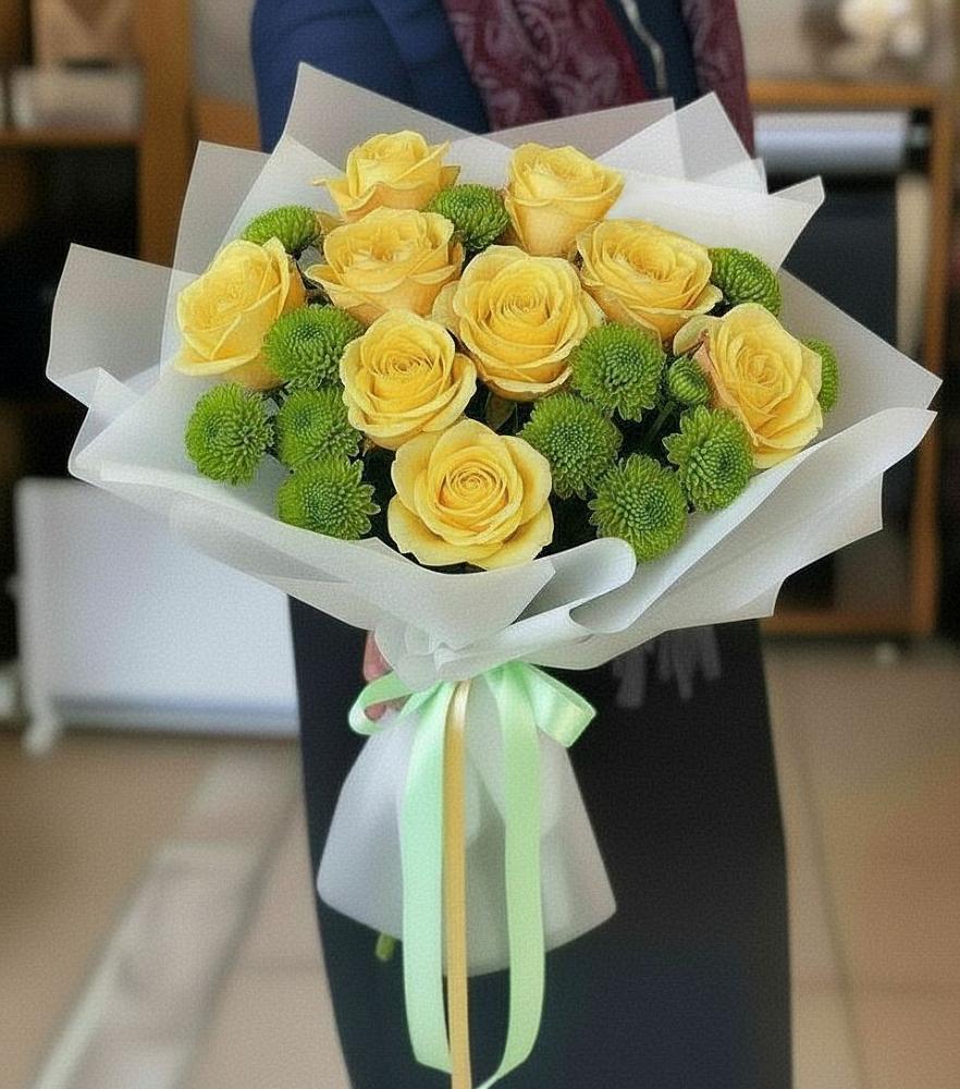 Букет цветов из: Хризантемы и Розы в Духовщине