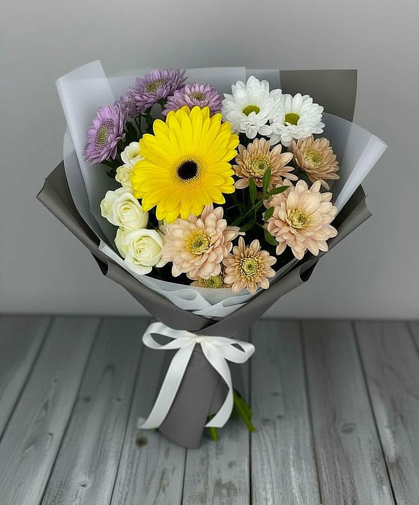 Букет цветов из: Розы, Герберы и Хризантемы в Духовщине