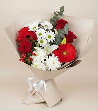 Букет цветов из:  Розы, Хризантемы, Герберы и Лилии в Духовщине