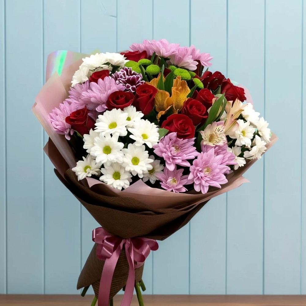 Букет цветов из: Розы, Хризантемы и Альстромерии в Духовщине