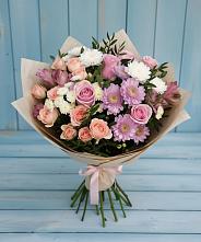 Букет цветов из:  Хризантемы, Розы и Альстромерии в Духовщине