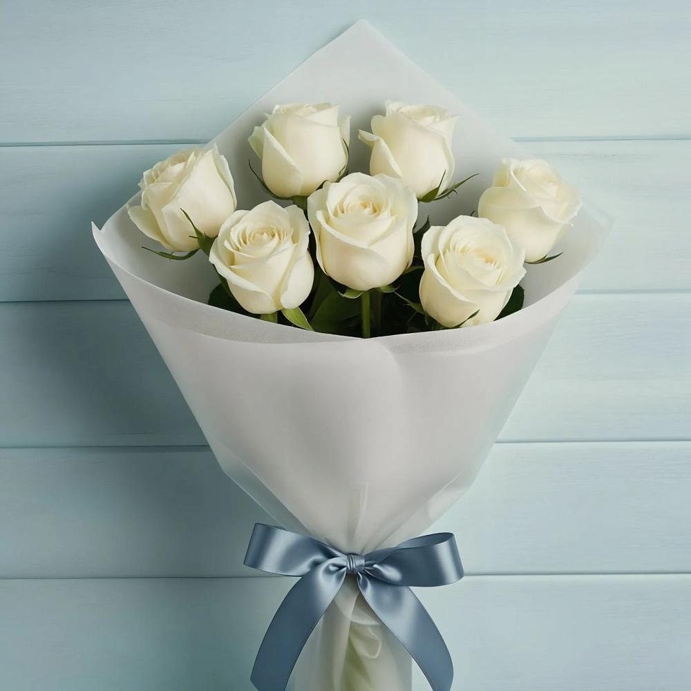 Букет 7 Белых роз Эдлесс Лав в Духовщине